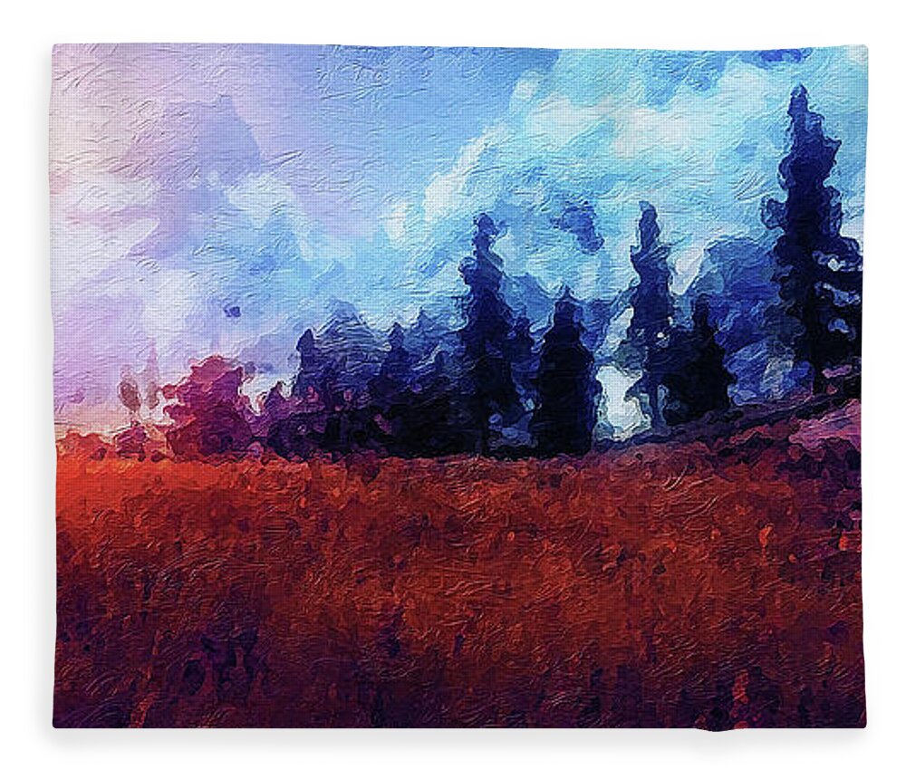 Impressive Natural Landscape Fleece Blanket featuring the painting Bucolic Paradise - 07 by AM FineArtPrints