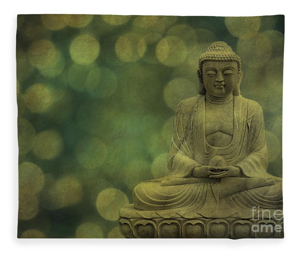 Buddha Fleece Blanket featuring the photograph Buddha Light Gold by Hannes Cmarits