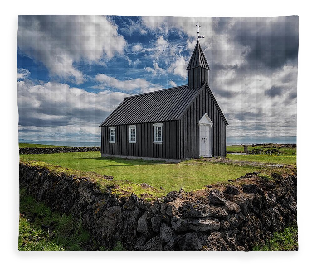 Iceland Fleece Blanket featuring the photograph Budir Black Church by Tom Singleton