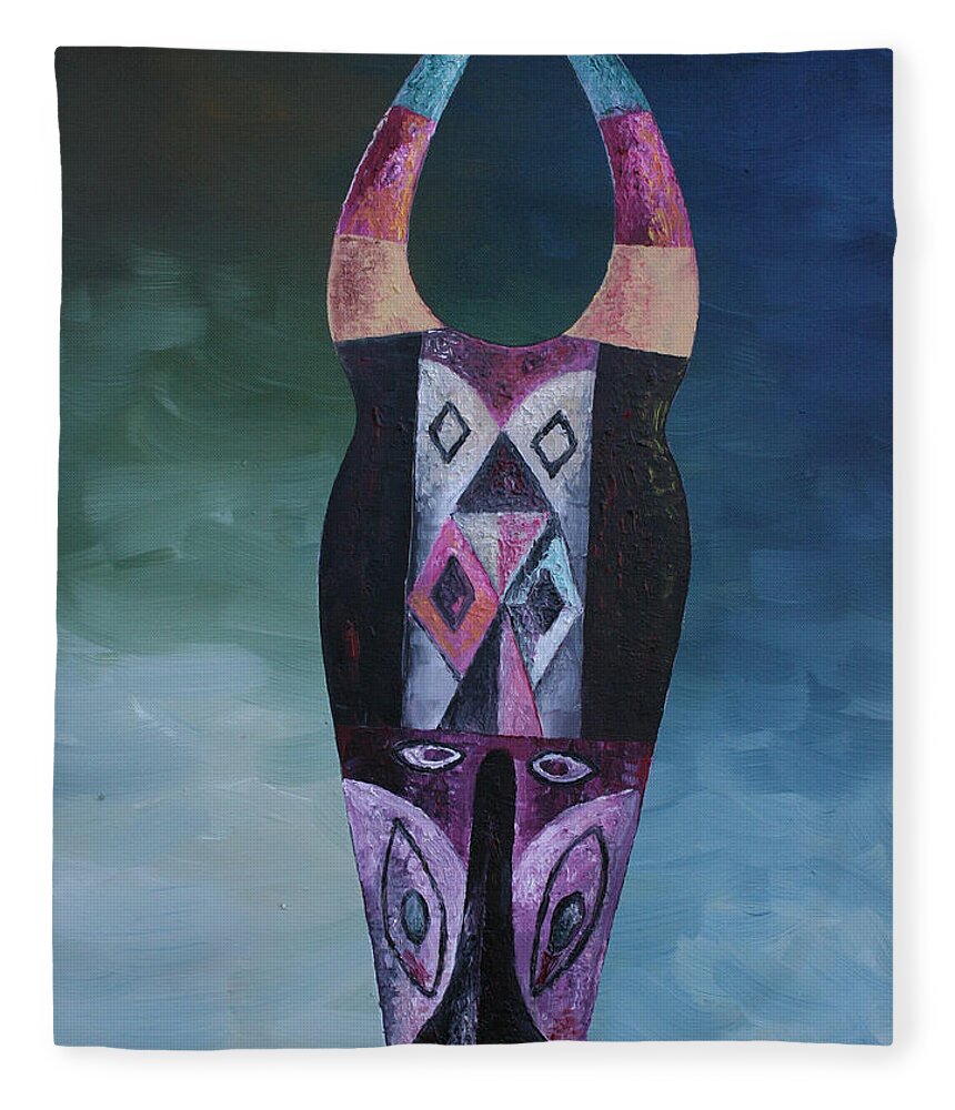 Buffalo Mask Fleece Blanket featuring the painting Buffalo Mask by Obi-Tabot Tabe