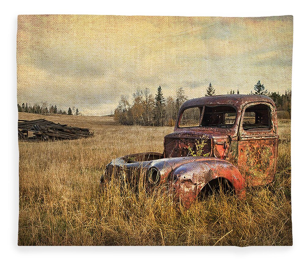 Old Truck Fleece Blanket featuring the photograph Bullet Riddled by Theresa Tahara