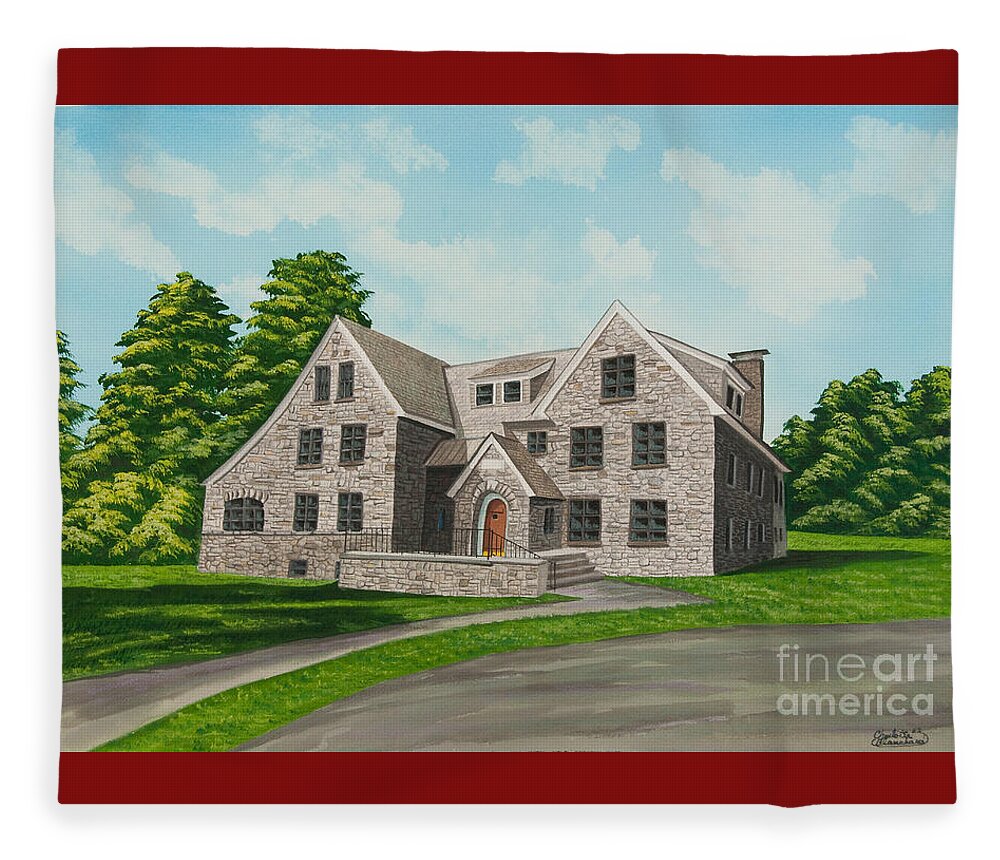 Colgate University Fleece Blanket featuring the painting Bunch House by Charlotte Blanchard