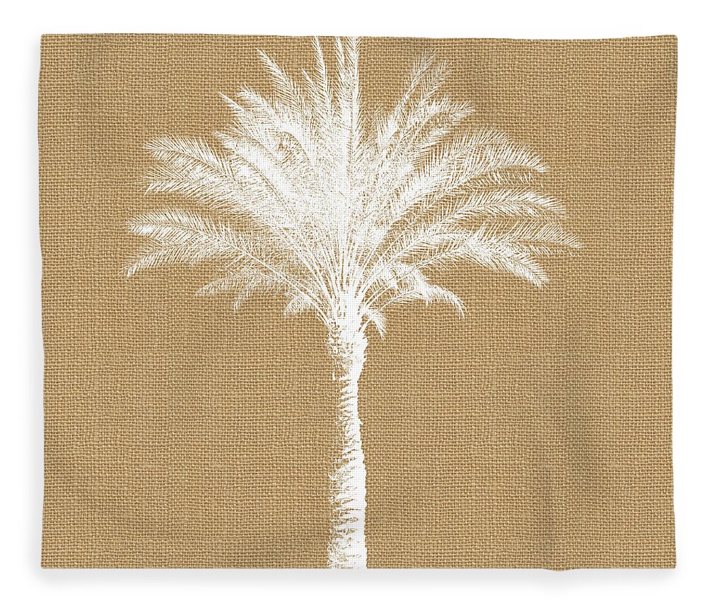Palm Tree Fleece Blanket featuring the mixed media Burlap Palm Tree- Art by Linda Woods by Linda Woods