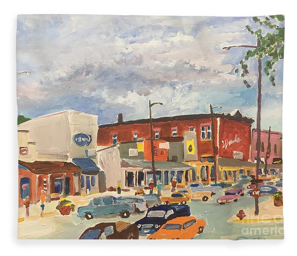 Desmet Fleece Blanket featuring the painting Busy Town by Rodger Ellingson