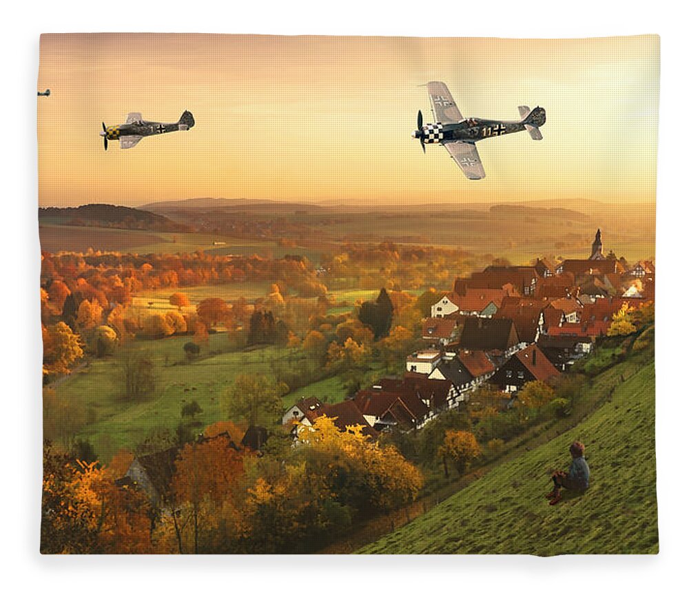 Luftwaffe Fleece Blanket featuring the digital art Butcher Birds in Fall by Mark Donoghue