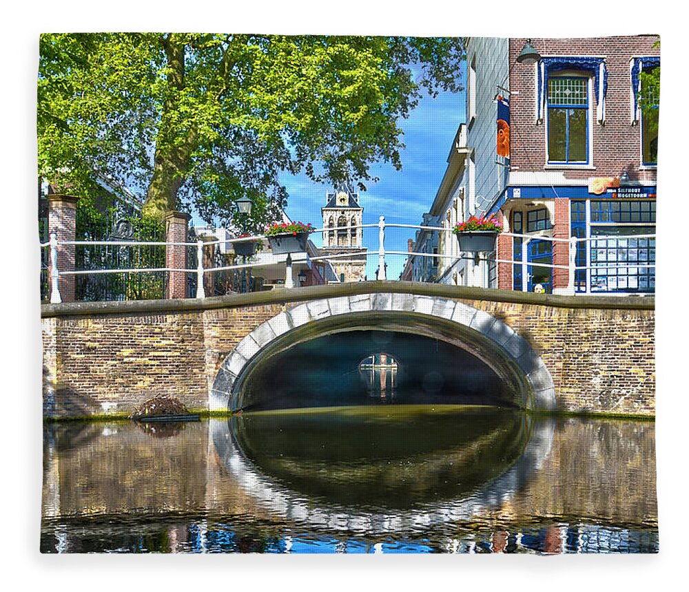Delft Fleece Blanket featuring the photograph Butter Bridge Delft by Frans Blok