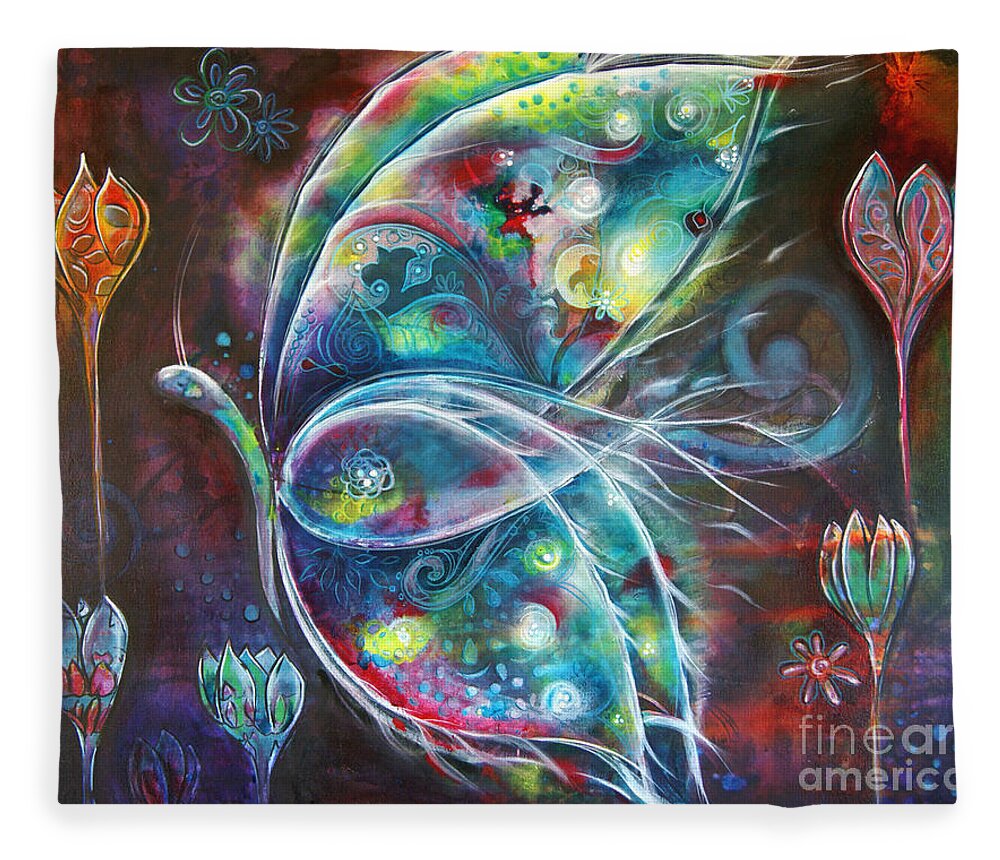 Butterfly Fleece Blanket featuring the painting Butterfly Fiesta by Reina Cottier