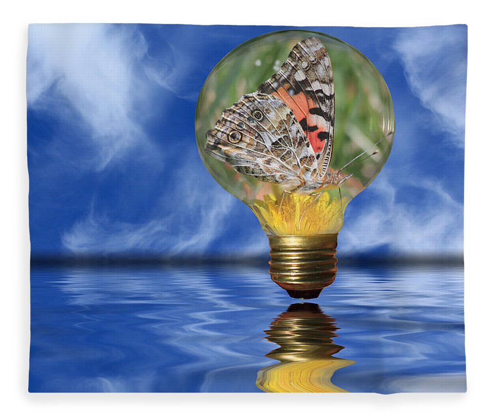 Butterfly Fleece Blanket featuring the photograph Butterfly In Lightbulb - Landscape by Shane Bechler