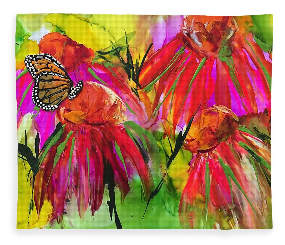 Bright Fleece Blanket featuring the painting Butterfly Kiss by Bonny Butler
