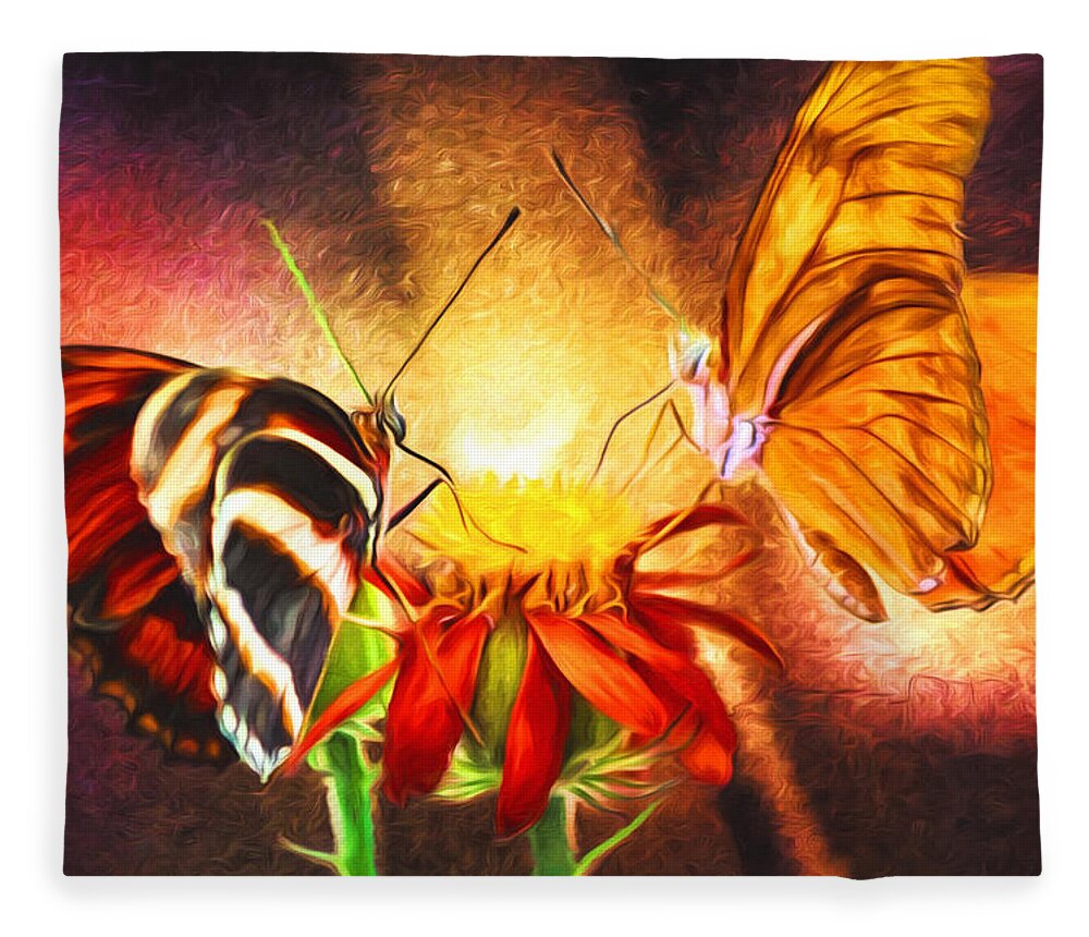 Julia Heliconian Fleece Blanket featuring the photograph Butterfly Standoff by Susan Rissi Tregoning