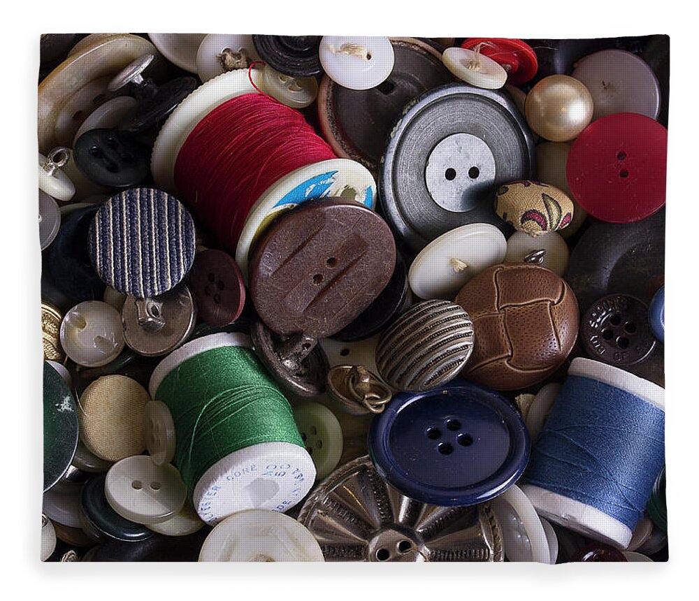 Thread Fleece Blanket featuring the photograph Buttons And Bobbins by Mike Eingle