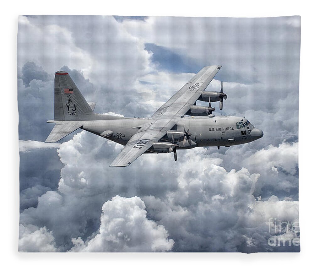 C130 Fleece Blanket featuring the digital art C130 36th Airlift by Airpower Art