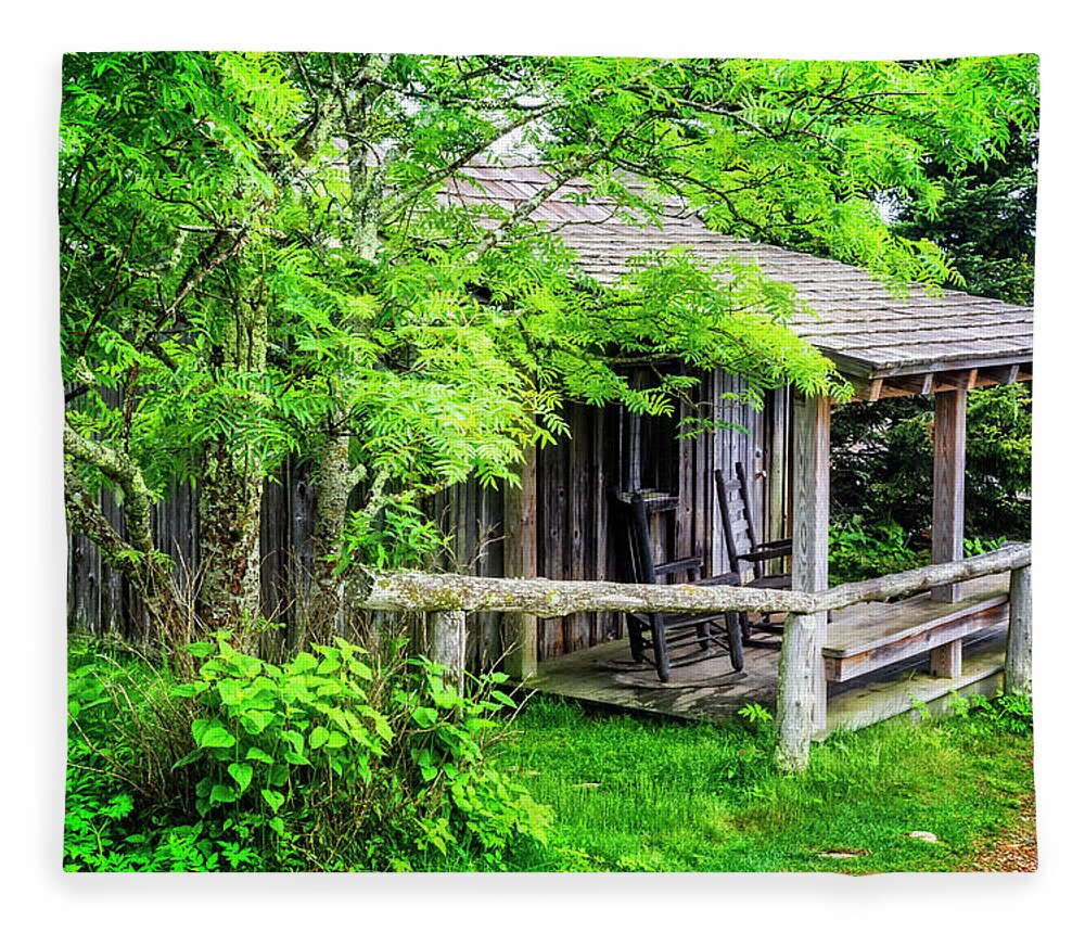 Appalachia Fleece Blanket featuring the photograph Cabin at the top Mt LeConte by Debra and Dave Vanderlaan