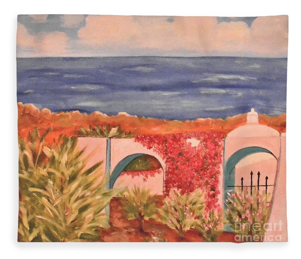 Cabo San Lucas Fleece Blanket featuring the painting Cabo Garden by Laurie Morgan