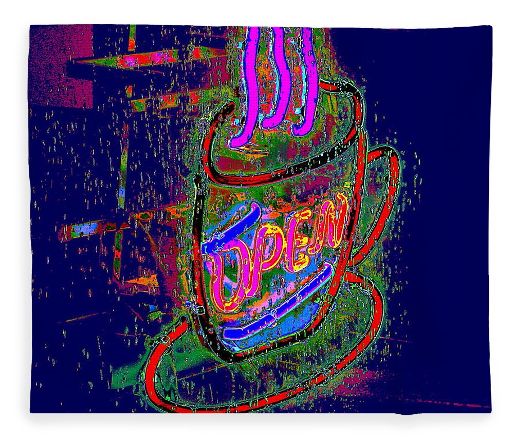 Neon Fleece Blanket featuring the photograph Caffeine Light Is Lit by Larry Beat