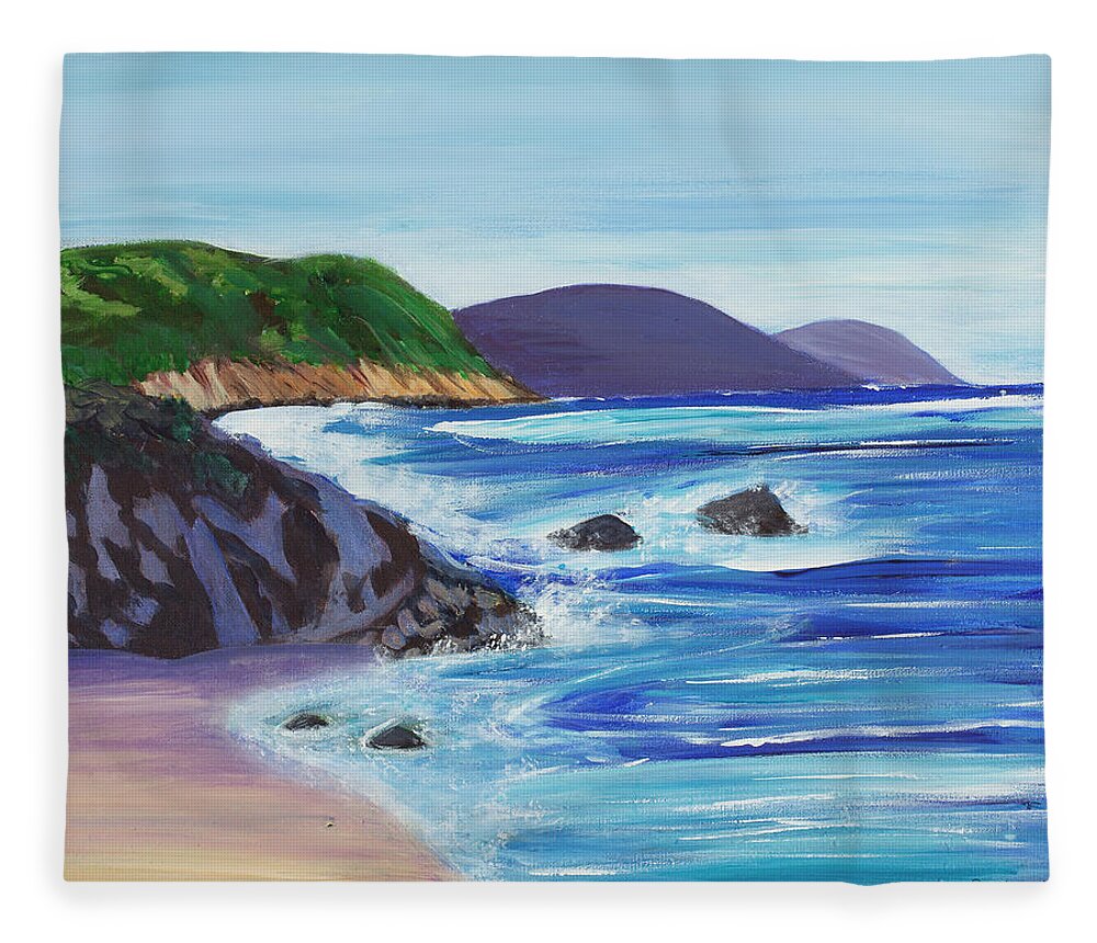 Peaceful Fleece Blanket featuring the painting California Coast 16 x 20 by Santana Star