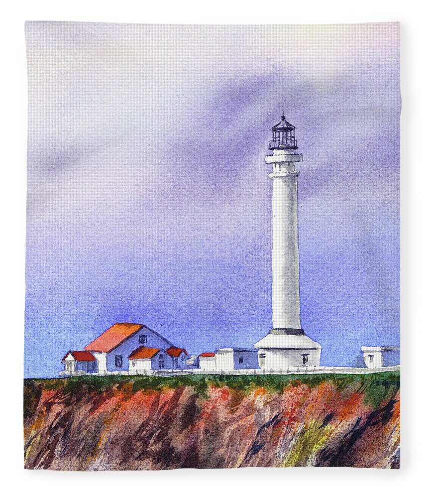 Lighthouse Fleece Blanket featuring the painting California Lighthouse Point Arena by Irina Sztukowski