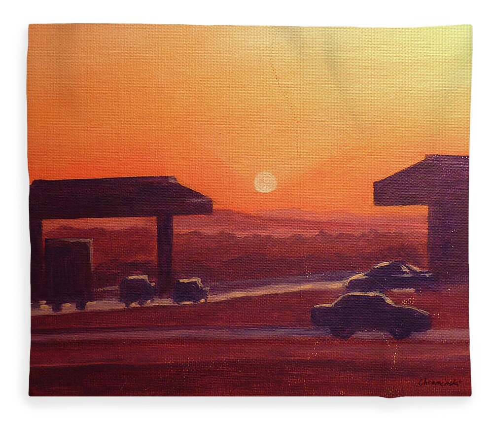 Night Scene Fleece Blanket featuring the painting California night by Stan Chraminski