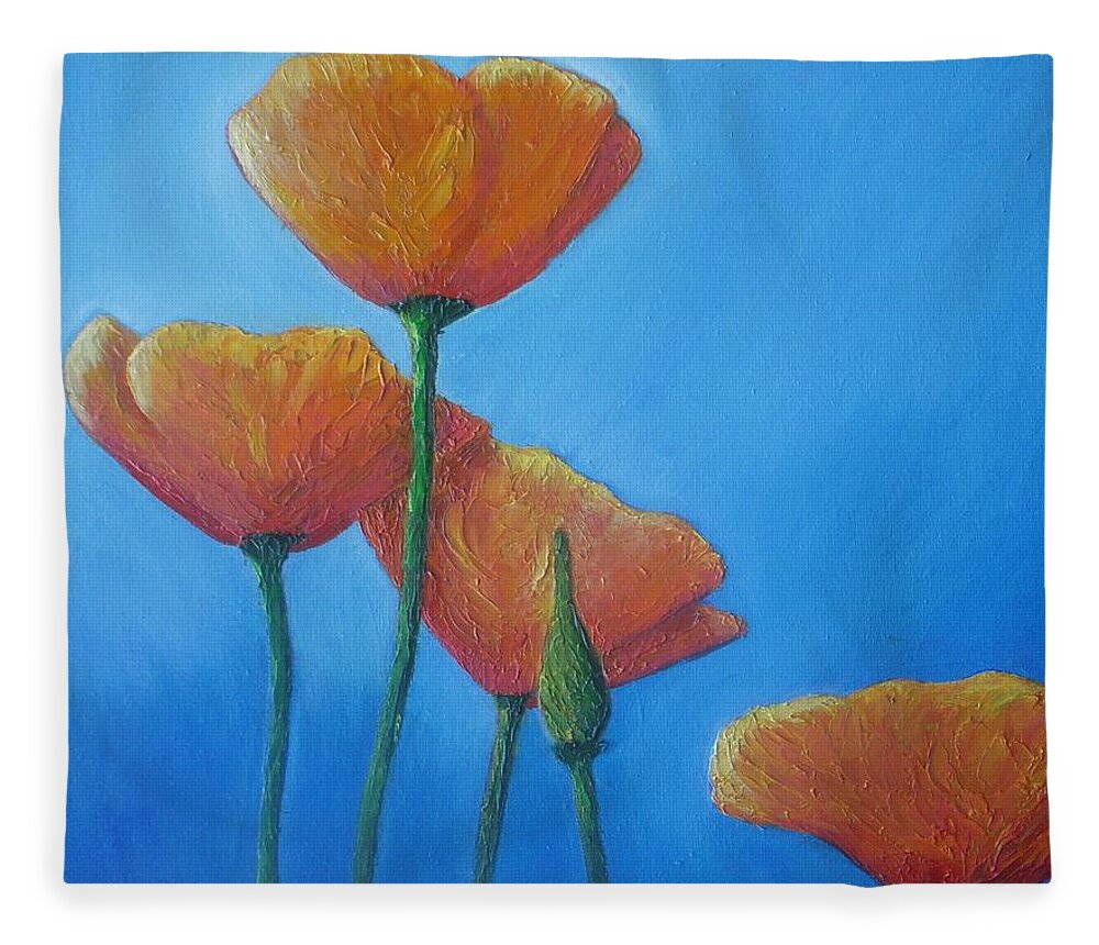 Poppies Fleece Blanket featuring the painting California Poppies #4 by Vesna Antic