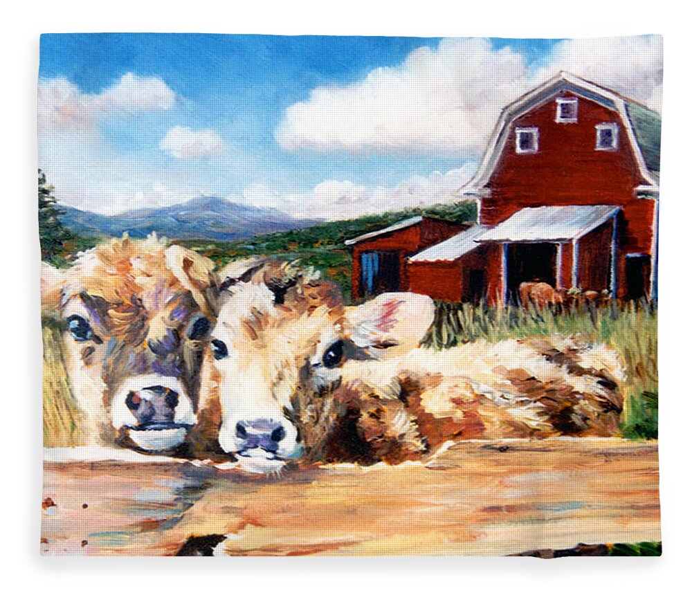 Cows Fleece Blanket featuring the painting Calves by Marie Witte