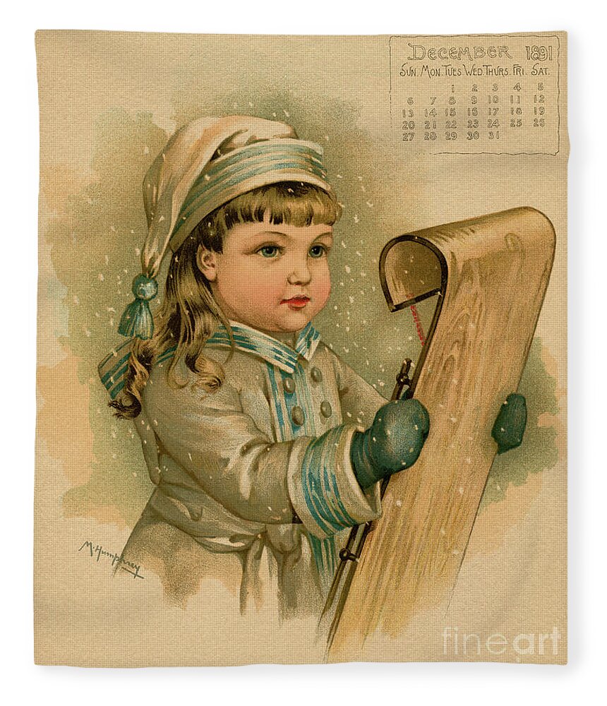 Calendar Fleece Blanket featuring the drawing Canadian Girl Maud Humphrey by Heidi De Leeuw