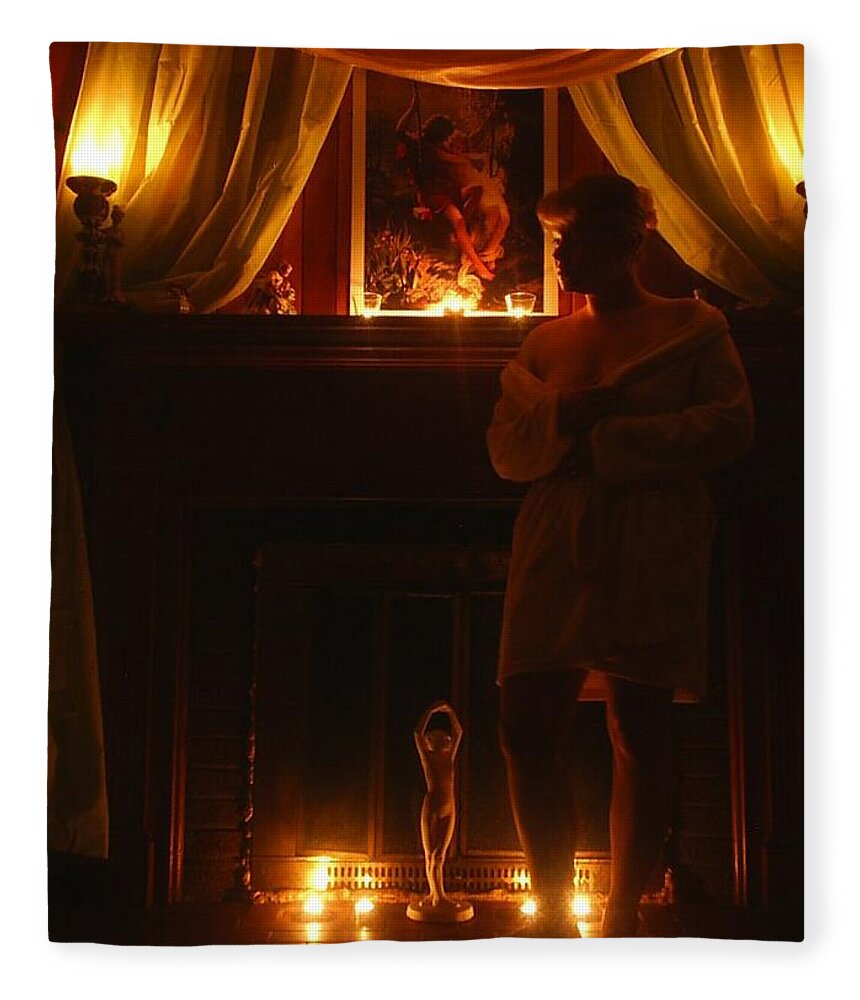 Woman Fleece Blanket featuring the photograph Candlelight Glow by Scarlett Royale
