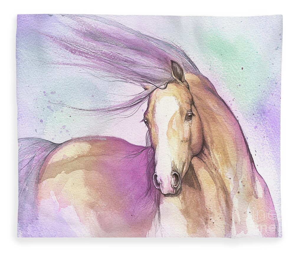 Horse Fleece Blanket featuring the painting Candy pony by Ang El