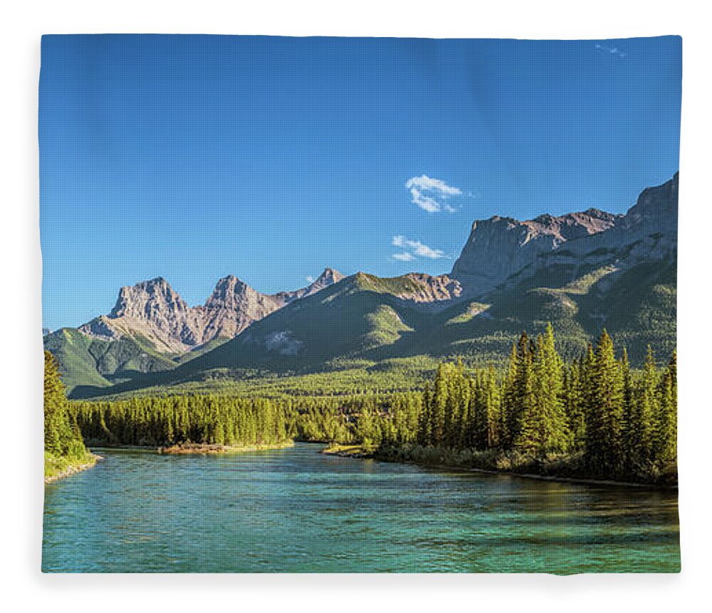 Joan Carroll Fleece Blanket featuring the photograph Canmore Alberta Golden Hour by Joan Carroll