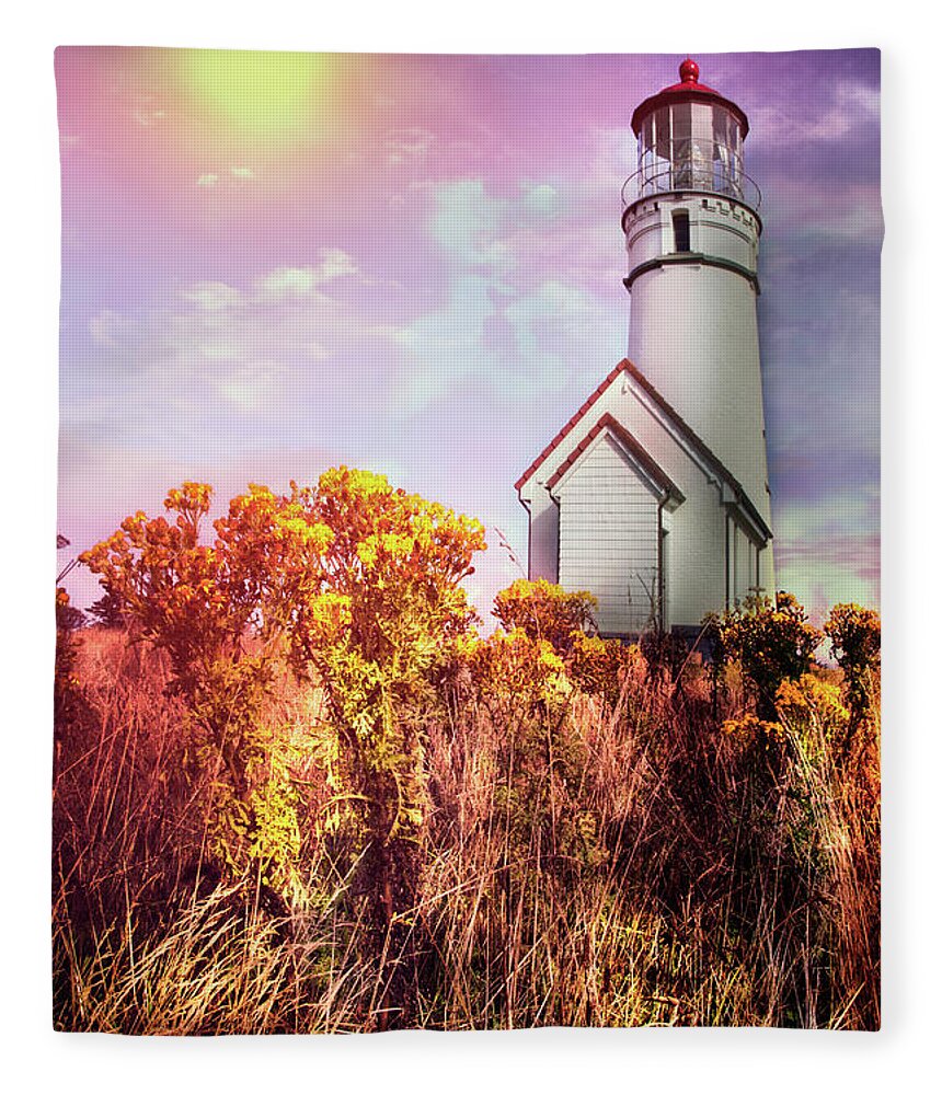 Clouds Fleece Blanket featuring the photograph Cape Blanco Lighthouse in Oregon by Debra and Dave Vanderlaan