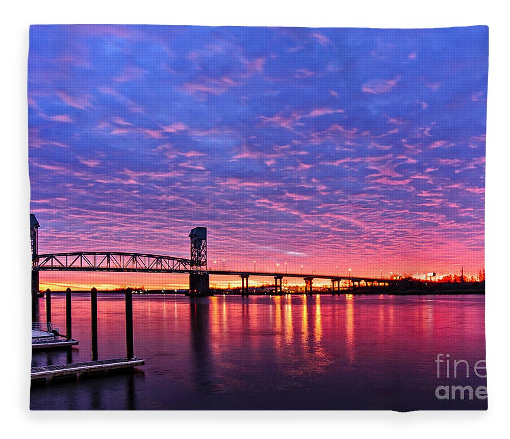Wilmington Fleece Blanket featuring the photograph Cape fear Bridge1 by DJA Images