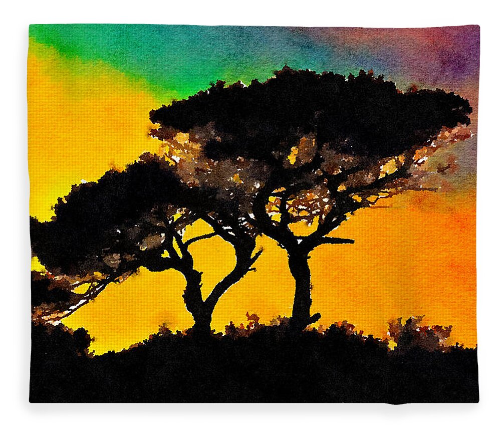 Cape Greco Fleece Blanket featuring the painting Cape Greco by Modern Art