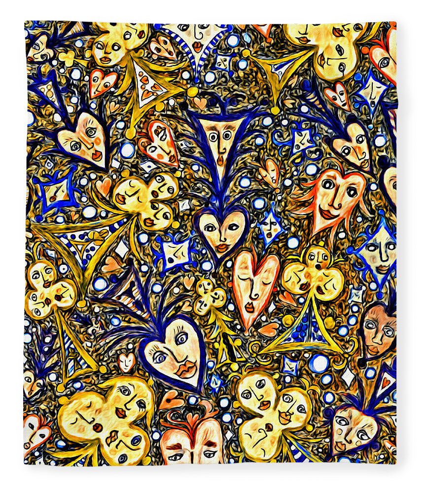 Lise Winne Fleece Blanket featuring the digital art Card Game Symbols Blue and Yellow by Lise Winne