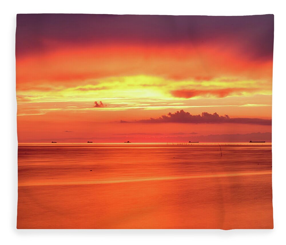 Sunset Fleece Blanket featuring the photograph Cargo Line by Nicole Lloyd