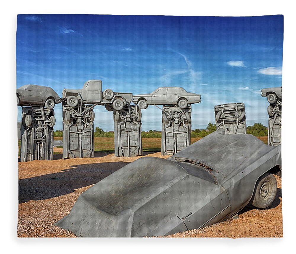 Carhenge Fleece Blanket featuring the photograph Carhenge by Susan Rissi Tregoning