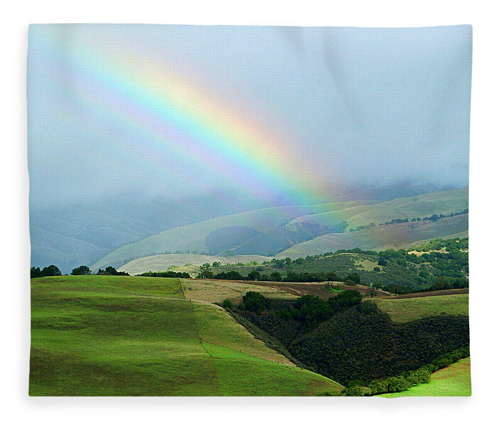 Rainbow Fleece Blanket featuring the photograph Carmel Valley Rainbow by Charlene Mitchell