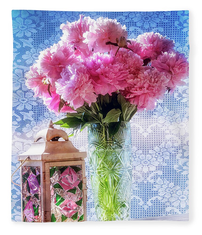 French Fleece Blanket featuring the photograph Carnations on the Windowsill by Debra and Dave Vanderlaan