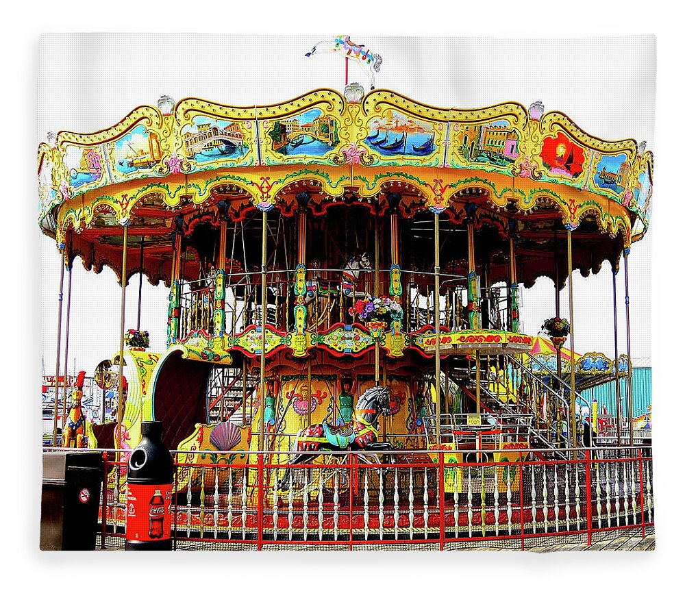 Merry-go-round Fleece Blanket featuring the photograph Carousel on the Wildwood, New Jersey Boardwalk by Linda Stern