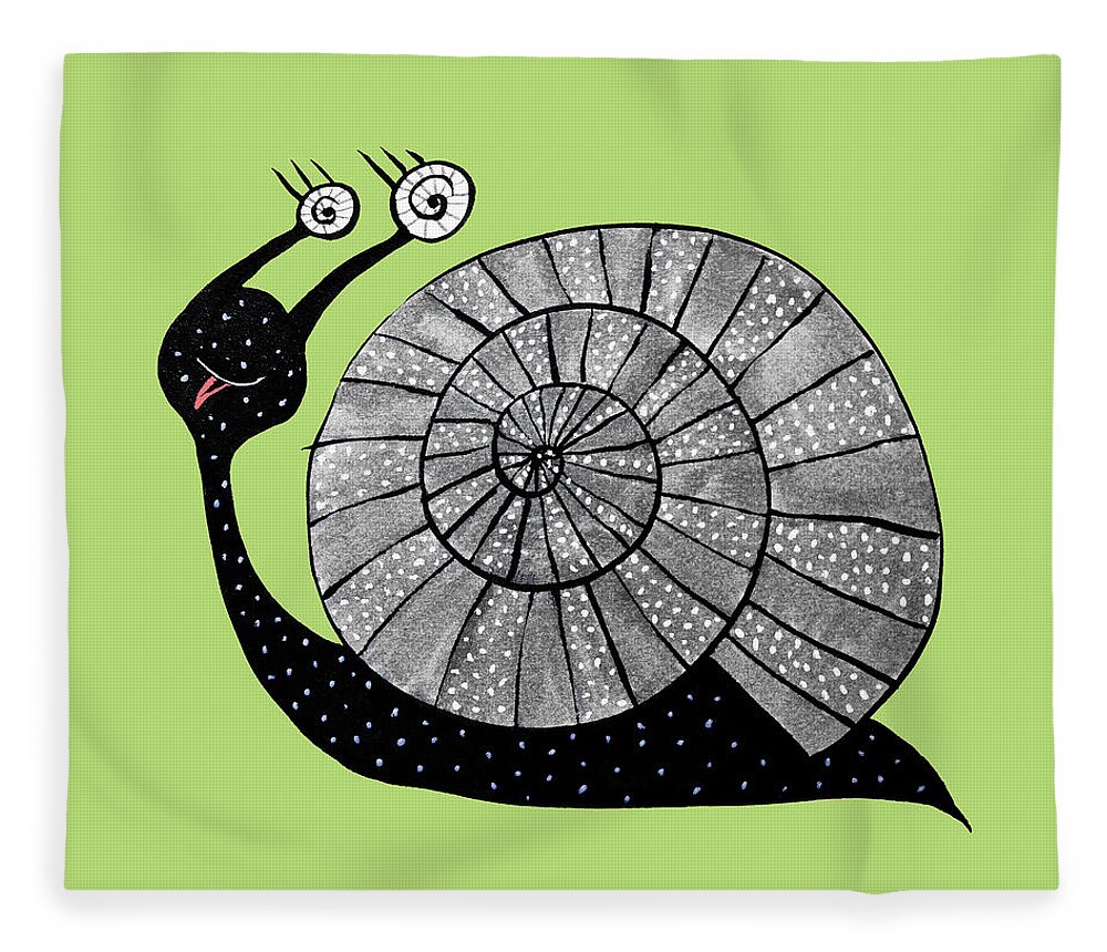 Animal Fleece Blanket featuring the mixed media Cartoon Snail With Spiral Eyes by Boriana Giormova