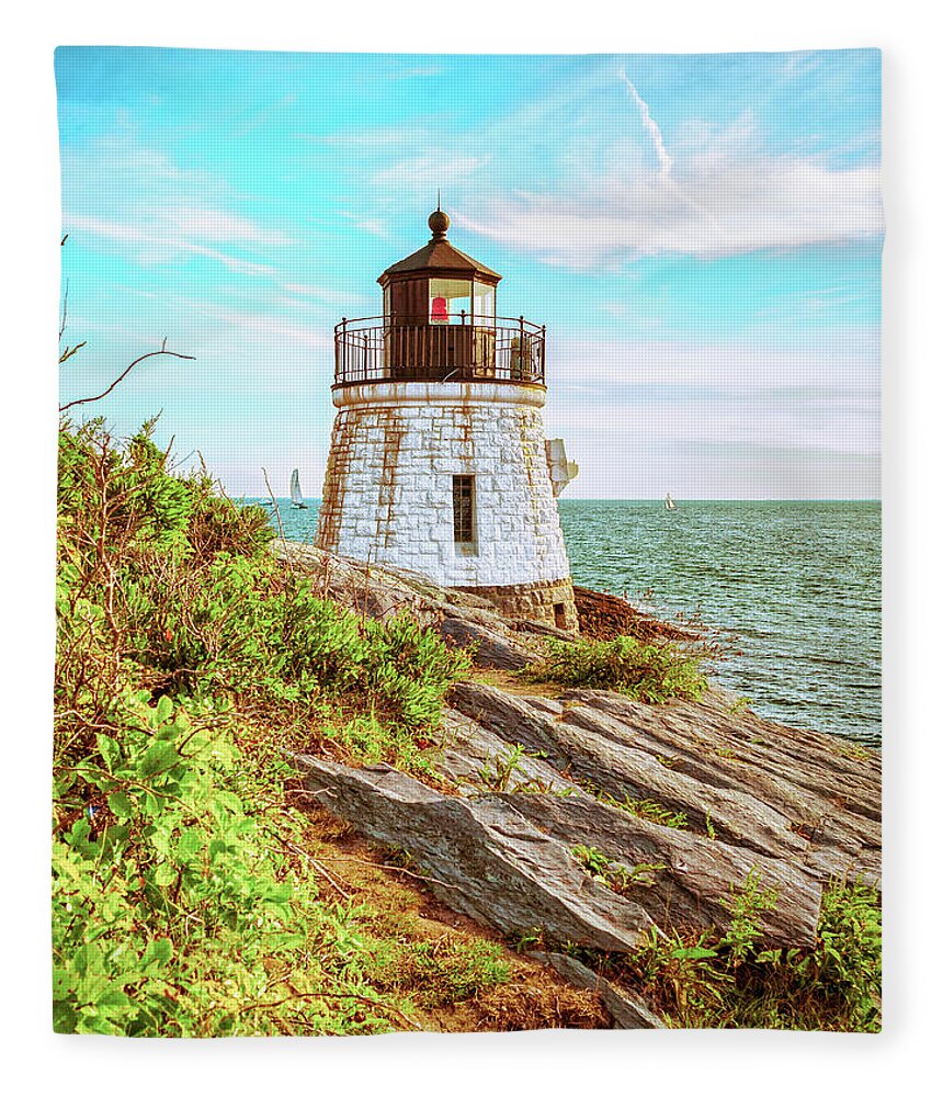 Castle Hill Lighthouse Fleece Blanket featuring the photograph Castle Hill Lighthouse by Marianne Campolongo