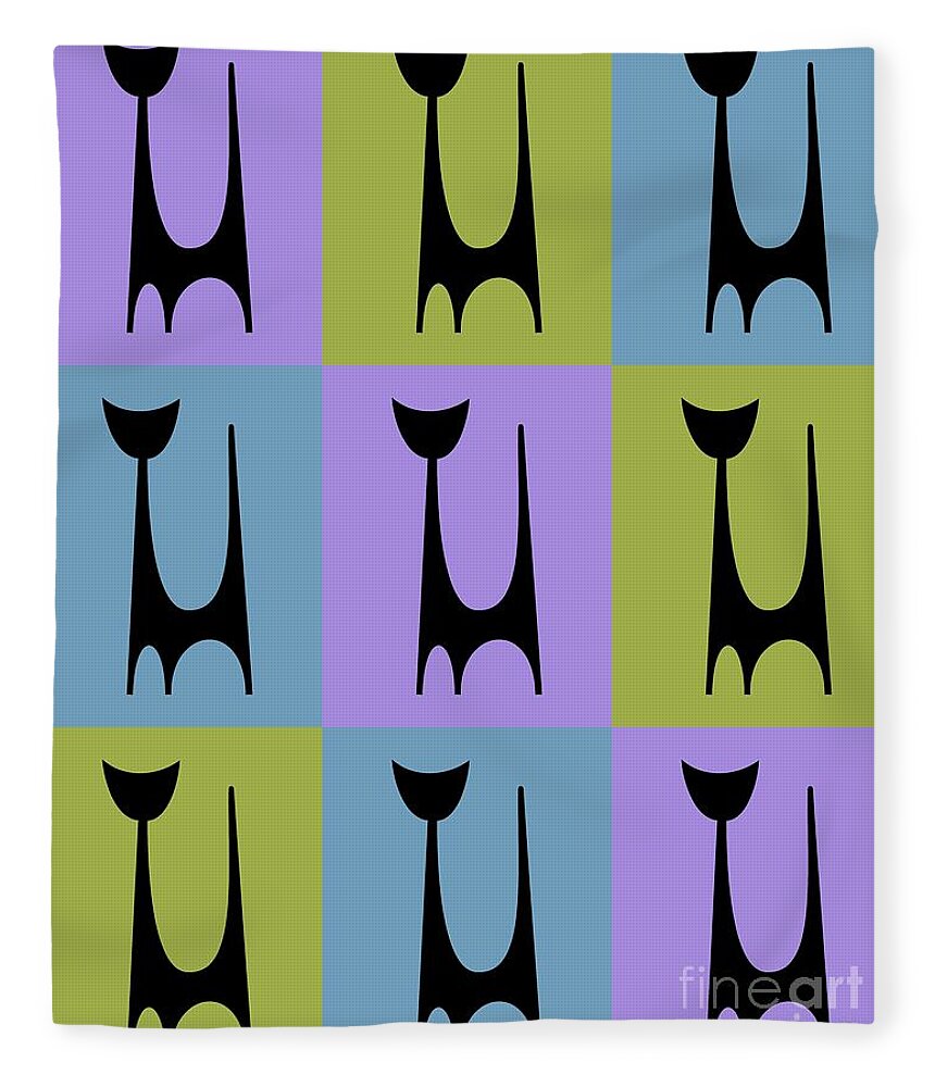 Atomic Cat Fleece Blanket featuring the digital art Cat 1 Purple Green and Blue by Donna Mibus
