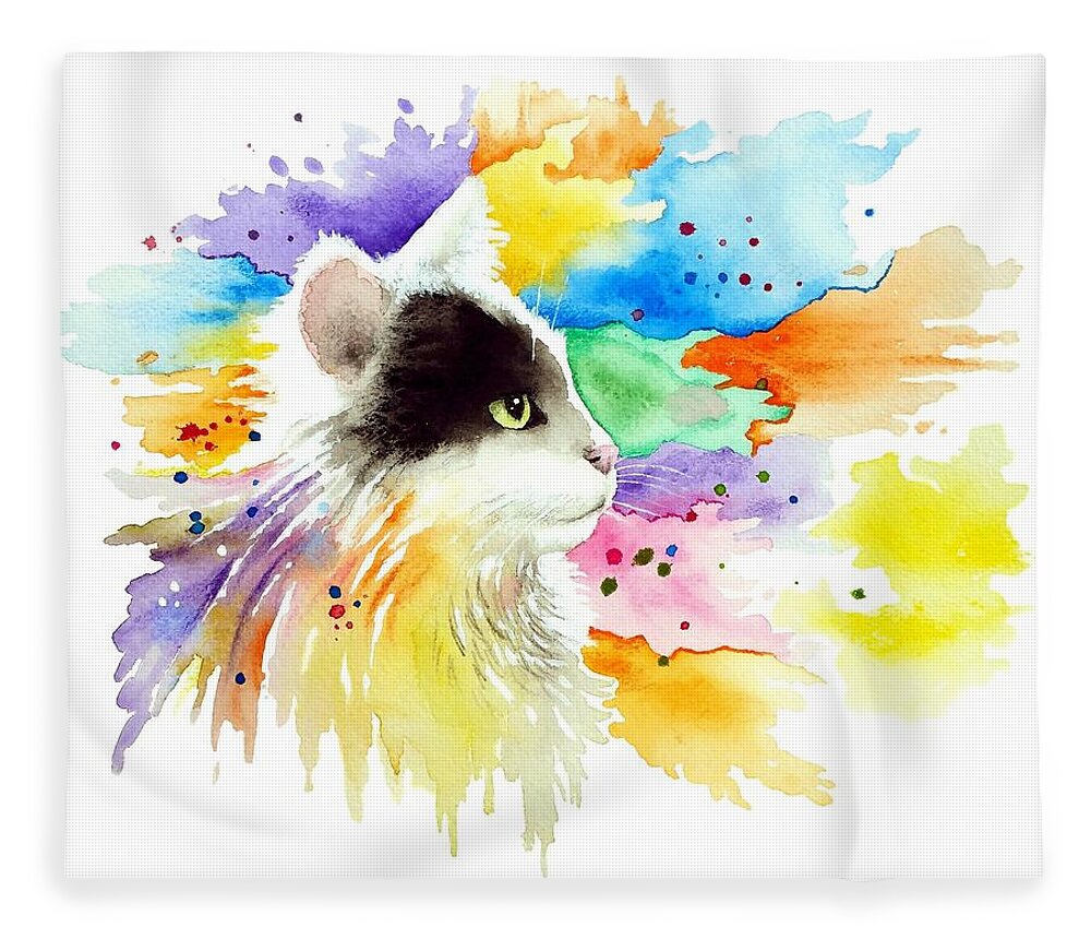Cat Fleece Blanket featuring the painting Cat 605 by Lucie Dumas