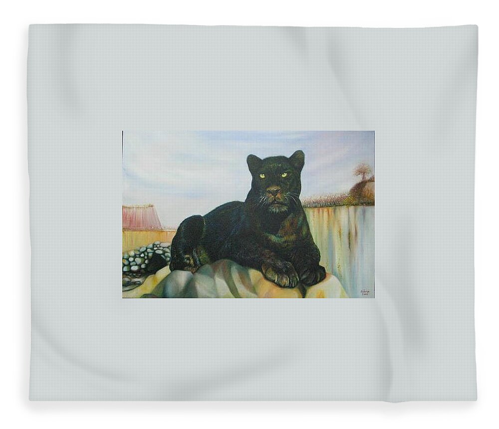 Cat Fleece Blanket featuring the painting CAT and The Cave by Sukalya Chearanantana
