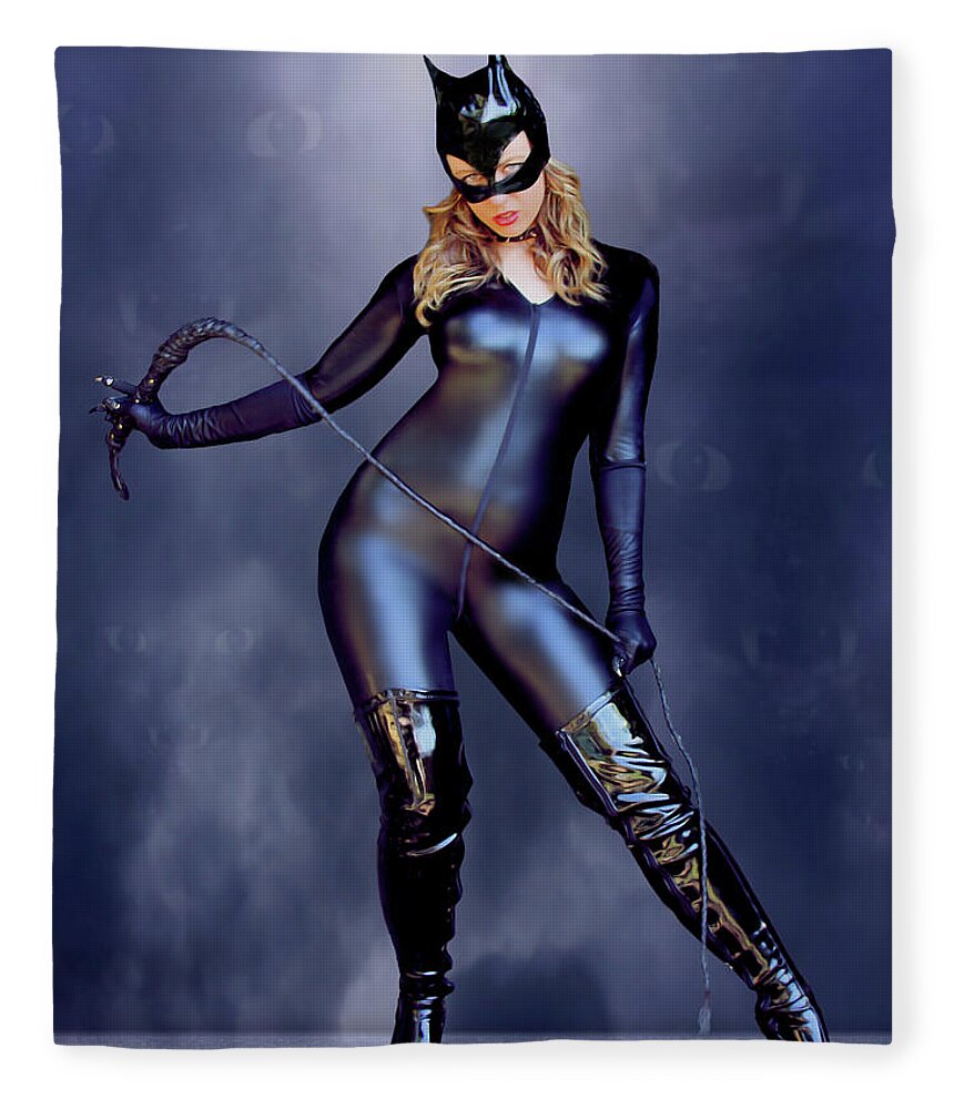 Cat Woman Fleece Blanket featuring the photograph Cat In The Mist by Jon Volden
