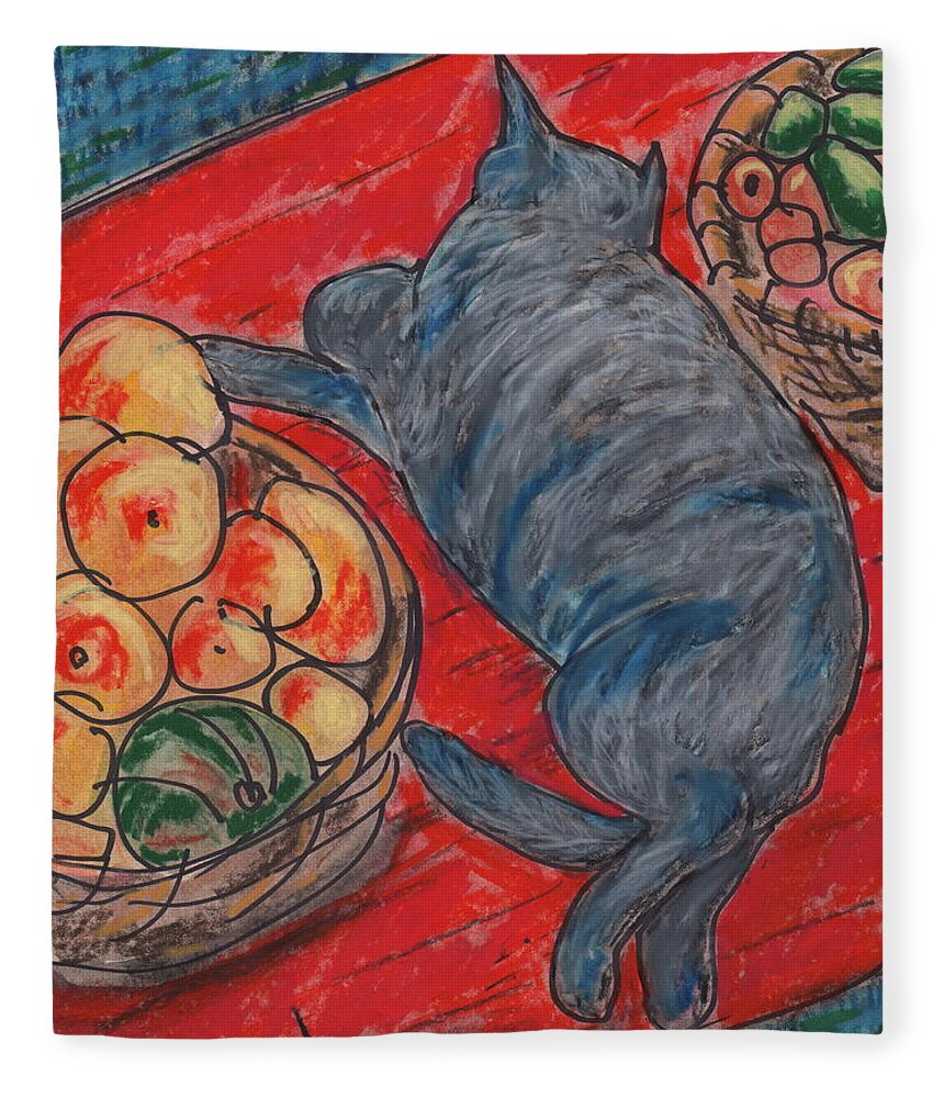 Cat Fleece Blanket featuring the painting Cat Nap by Todd Peterson