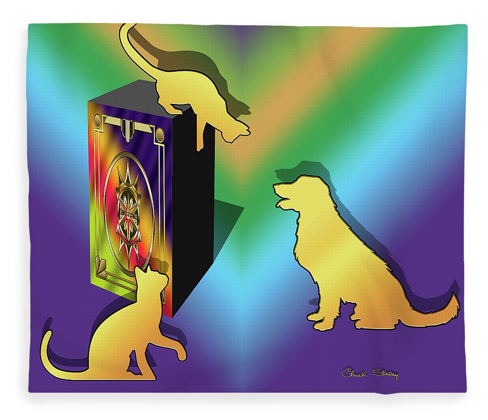 Staley Fleece Blanket featuring the digital art Cat on a Box by Chuck Staley