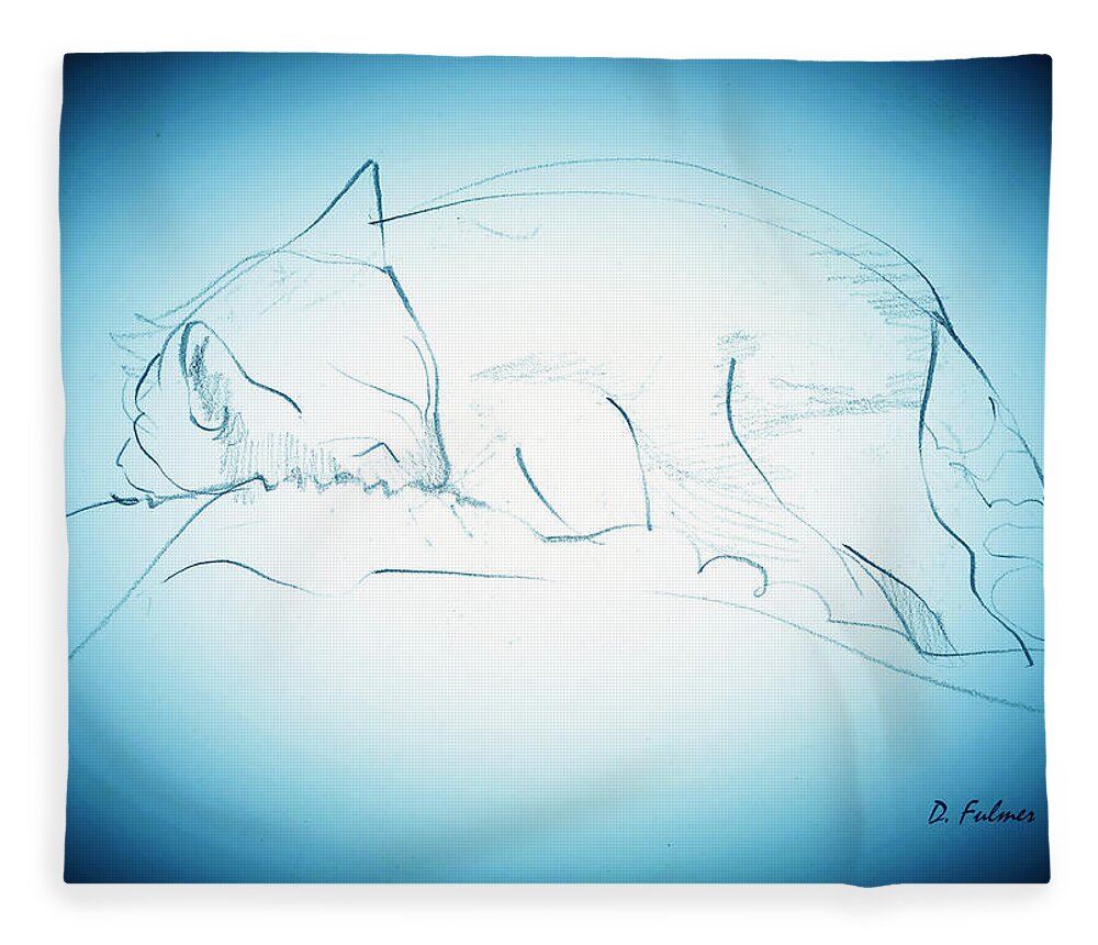 Cat Fleece Blanket featuring the mixed media Catnap by Denise F Fulmer