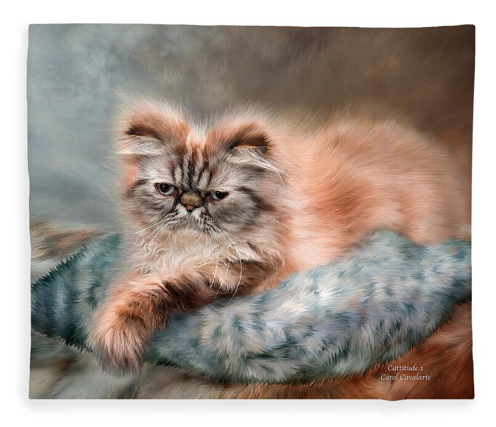 Persian Cat Fleece Blanket featuring the mixed media Cattitude 1 by Carol Cavalaris