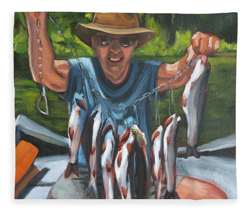 Eugene Fleece Blanket featuring the painting Caught the Limit by Tara D Kemp