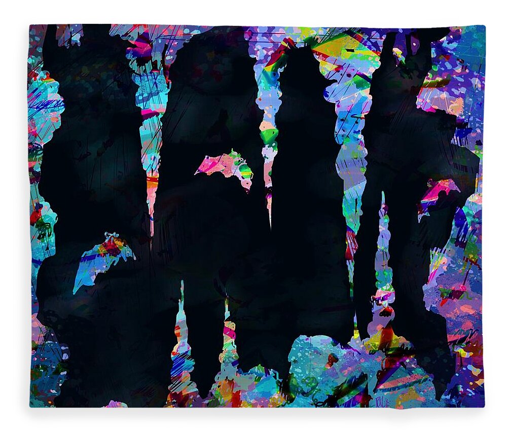 Abstract Fleece Blanket featuring the digital art Cave Creatures by William Russell Nowicki