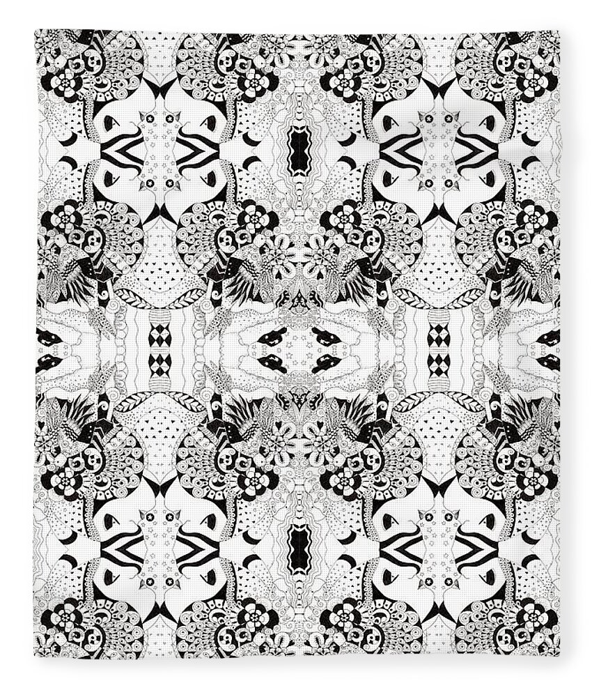 Black And White Fleece Blanket featuring the mixed media Ceilings and Floors Variation by Helena Tiainen